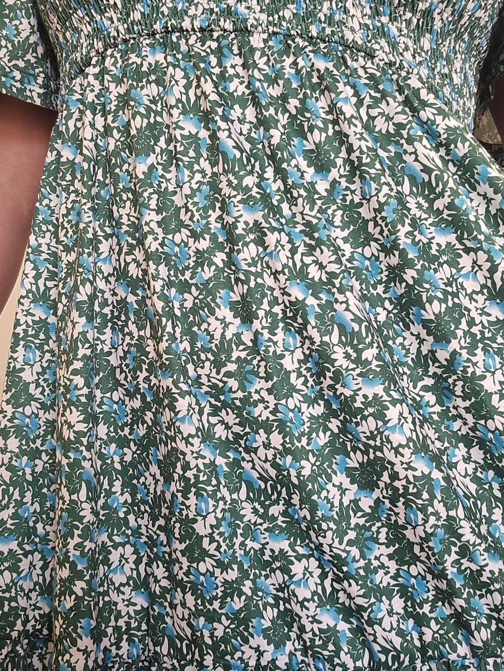 UEAL Green Floral Short Sleeve V Neck Flutter With Pockets Spring Summer Dress - Picture 7 of 8